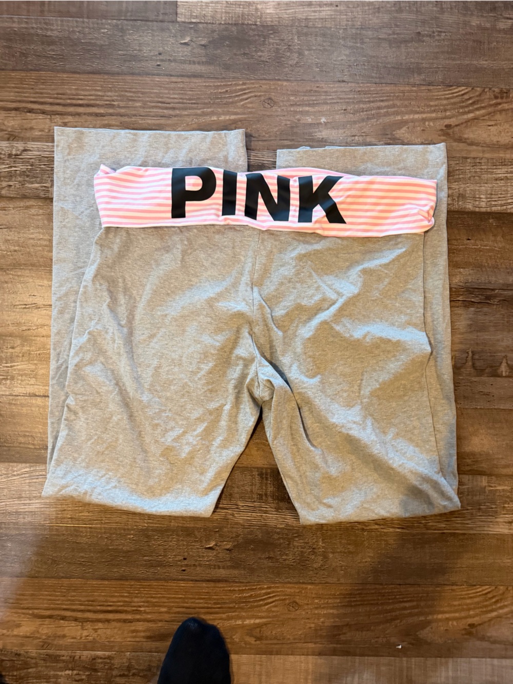 PINK Victoria's Secret Gray Lounge Bottoms with Pink fold over Waistband -nwot